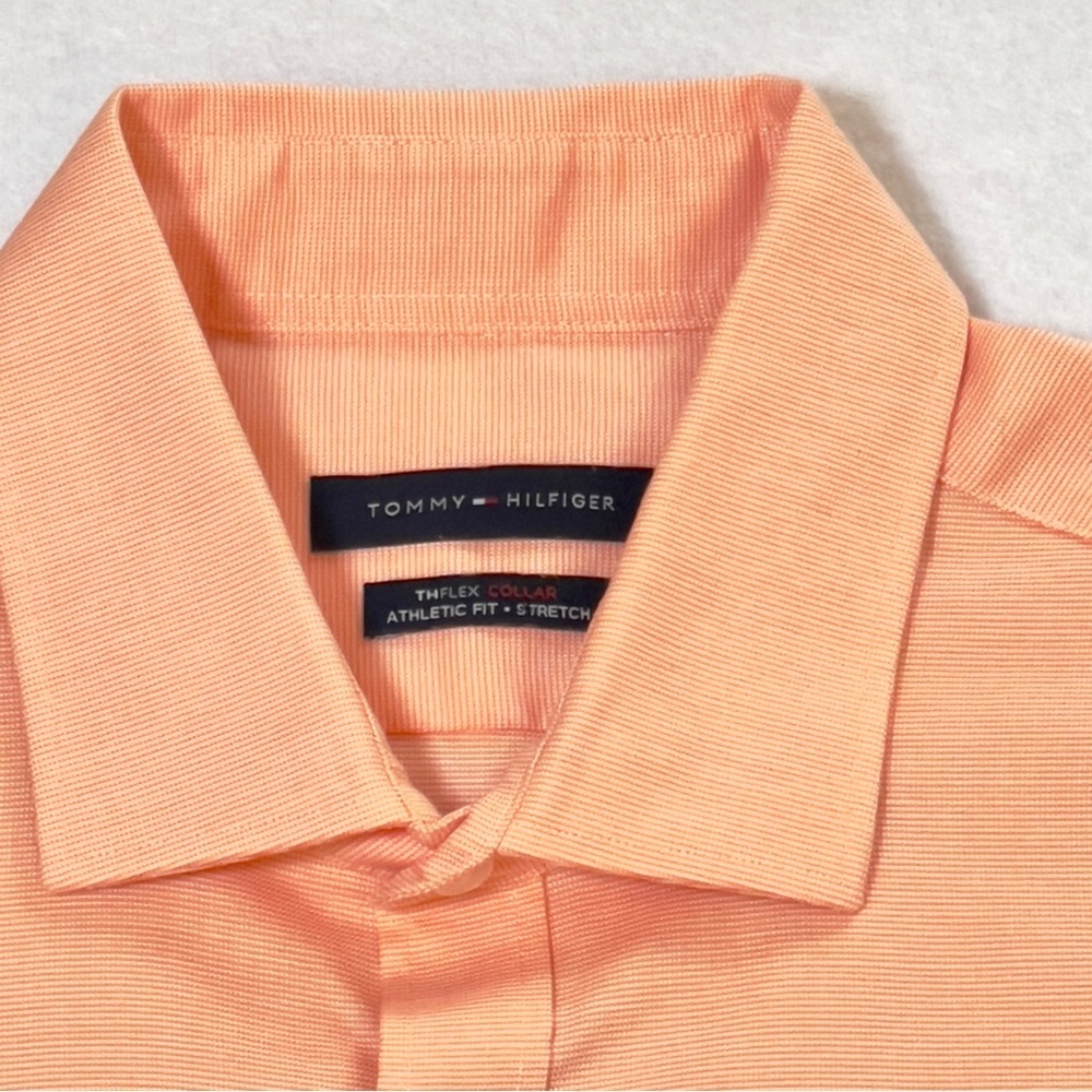 Tommy Hilfiger THFlex Athletic Fit Dress Shirt XL Peach Coral Button Front - Picture 4 of 13